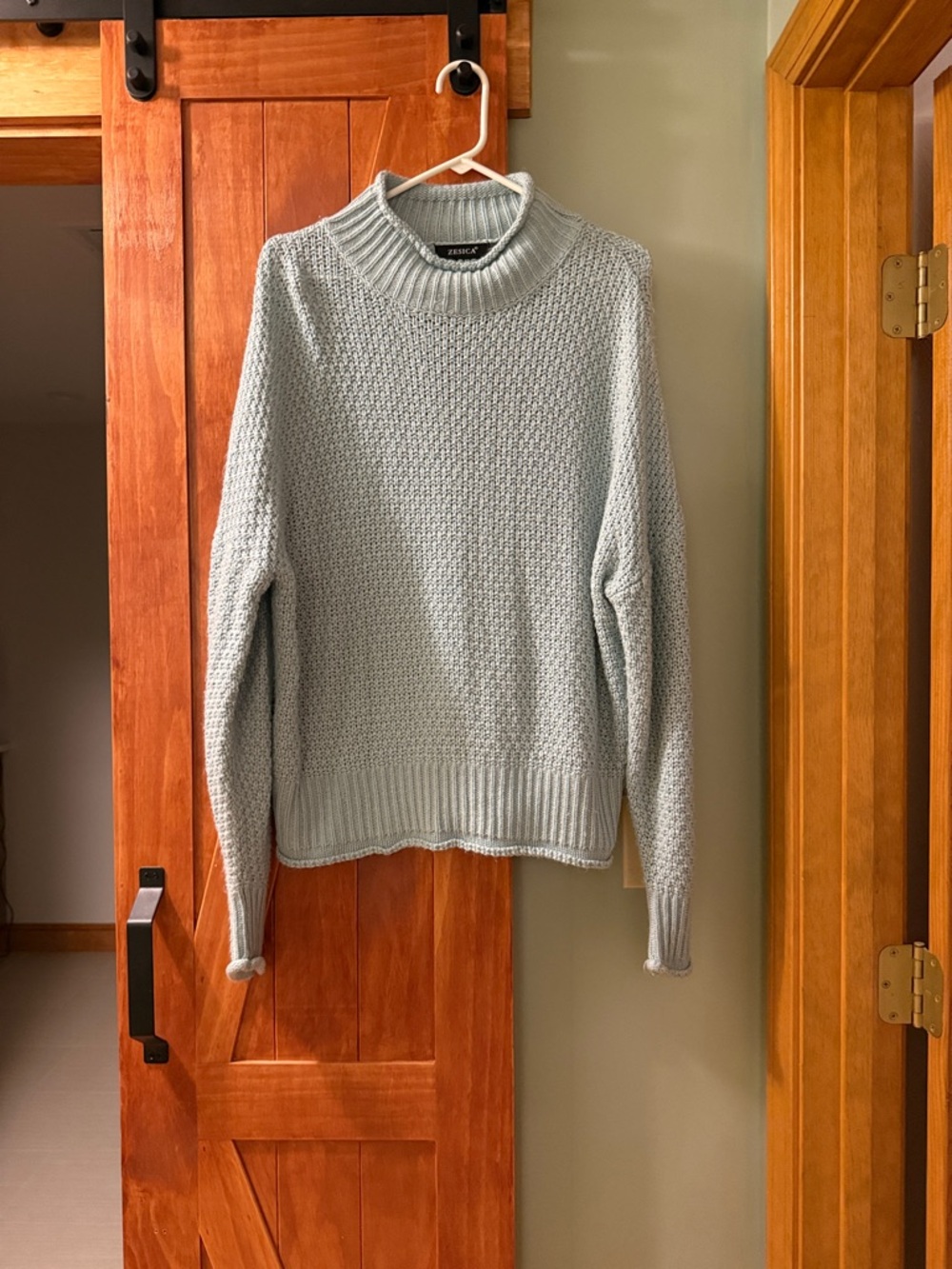 Textured Mock Neck Sweater in Light Blue